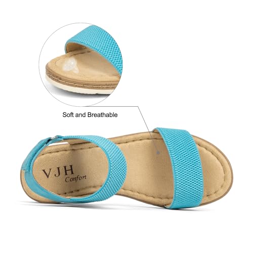 Image of VJH confort Women's Flat Sandals Open Toe Elastic Ankle Strap Slip on Comfy Low Wedge Sandals