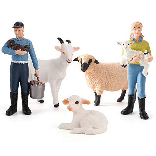 5 PCS Farm Animals Goats Figures Realistic Sheep Figurines Farm Animal Toys Farmer Lamb Model Set Desktop Decoration Collection farm animals for toddlers for Kid Boys Girls as Birthday Gifts
