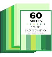 60 Sheets 8.5" x 11" Green Colored Cardstock, 6 Assorted Shades 175GSM/65lb Thick Construction Pa...