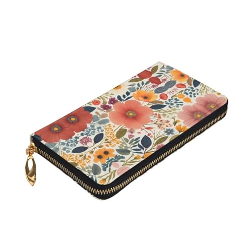 Portefeuille en cuir imprimé floral de luxe long porte-carte chic