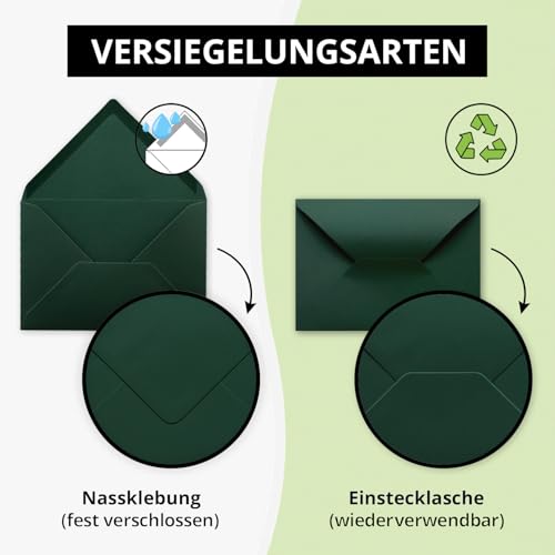50x Briefumschläge B6-17,5 x 12,5 cm - Kieferngrün - Nassklebung mit spitzer Klappe - 120 g/m² - Für Hochzeit, Gruß-Karten, Einladungen