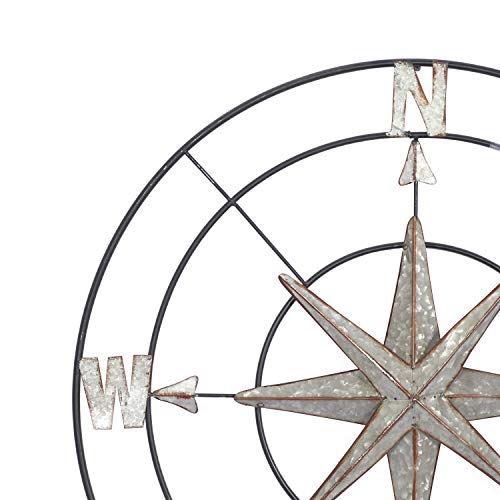 Deco 79 Metal Compass Indoor Outdoor Wall Decor With Distressed Copper Like Finish, 32" X 2" X 32", Gray #TOP4