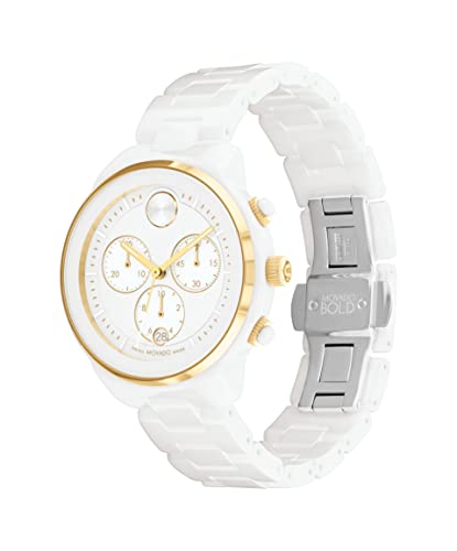 Movado Bold Verso Chronograph Watch for Women - Ceramic Link Bracelet - 5 ATM Water Resistance - Luxury Fashion Timepiece for Her - 39mm2