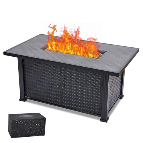 52" Propane Fire Pit Table, 50000BTU Rectangle Fire Table with Cover & Rain Cover, Sturdy Steel and Iron Fence Surface, CSA Safety Certified, Companion for Your Garden (Enlarged Version)