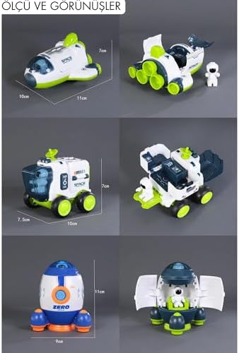 Oyuncak Sürtmeli Astronotlu Uzay Arabası Uzay Roketi Uzay Mekiği 3 lü Uzay İstasyonu Araçları Seti - Görsel 3