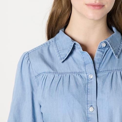 Image of Amazon Essentials Women's Regular-Fit Denim Chambray Long-Sleeve Dress