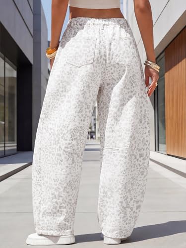 Image of EXLURA Womens Barrel Jeans Wide Leg Y2K Boyfriend Denim Pants Hip Hop Vintage Baggy Jeans Cotton Mid-Low Elastic Waist Pants