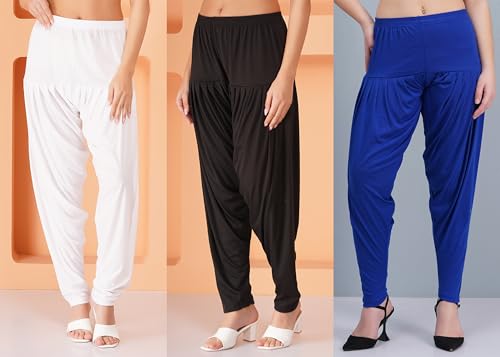 Image of Buy That Trendz Combo Offer (Pack of 3) Cotton Viscose Lycra Dhoti Patiyala Salwar Harem Bottoms Pants for Womens (White, Maroon, Black)