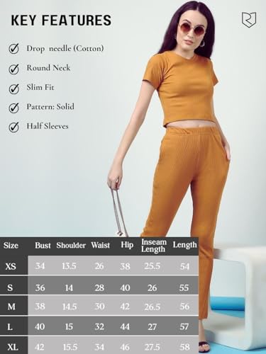 Image of Rigo Cotton Solid Co-ord Set for Women | Round Neck, Slim Fit Tracksuit Co-ords Set for Women | Two Piece Co ord Set | Casual Wear, Beach Wear, Vacation Wear Outfit for Women