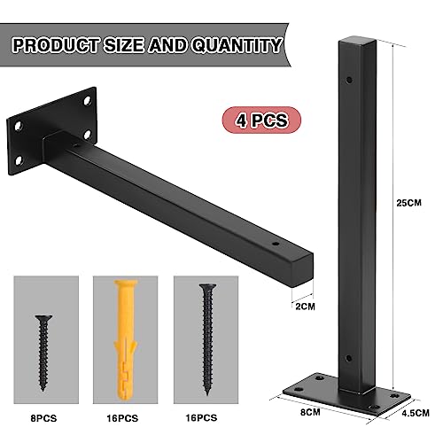 Faankiton 4 Pieces Heavy Duty Shelf Brackets, Floating Shelf Bracket, Industrial Black Shelf Brackets - Image 3