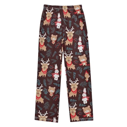 ZZXXB Xmas Moose Bunny Bear Boys Long Pants Soft Trousers Elastic Waist Kids Lounge Bottoms with Pockets S-XL