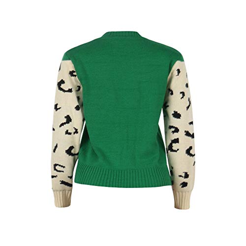 Junboon JPUS_MY050-GREEN-L Women’S Casual Leopard Print Knitted Pullover Sweaters Long Sleeve Crew Neck Jumper Tops Green thumb #3