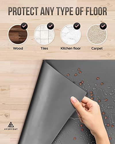 Averyday 32X24'' Large Silicone Cat Dog Food Water Bowl Mat Fits Multi Pet Feeding Stations, 0.63" High Edge Xl Waterproof Rubber Pet Food Bowl Mat/Tray For Floor & Dog Dish To Protect Wooden Floor #TOP4