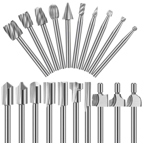 Kznifmk 20 Brocas para Tallado HSS para Grabado de Madera y Fresado con 1/8 Pulg. (3 mm), Accesorios de Herramientas Rotativas para Carpintería y Tallado de Bricolaje
