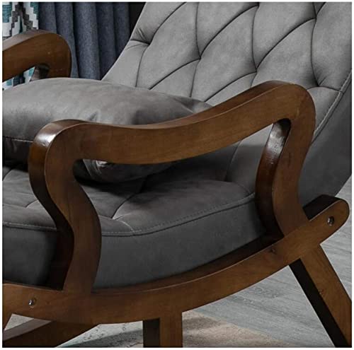 Image of CRAFTCITY Sheesham Wood Elegant Chair with Pillow and Matching Foot Stool /Living Room Chair /Rose Wood Rocking Chair,Pre-Assembled (Off White, Rocking Chair with Ottoman)