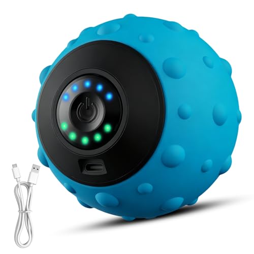 GOEDCH Elektrisch Massageball mit Vibration: 5-Gänge Vibrierender Massageball, Ergonomisch USB Wiederaufladbar Massagegerät Ball für Muskel und Plantar Schmerzlinderung Muskelspannung (Blau)