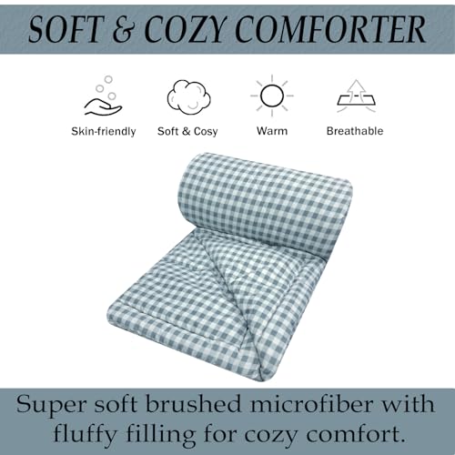 Image of MORADO Glace Cotton AC Comforter /Blanket /Quilt for Double Bed | Ultra Soft & Lightweight | All Season Reversible Comforter | Cozy Bedding for Home & Hotel | Size 90x100 Inches,White Grey Check,Double