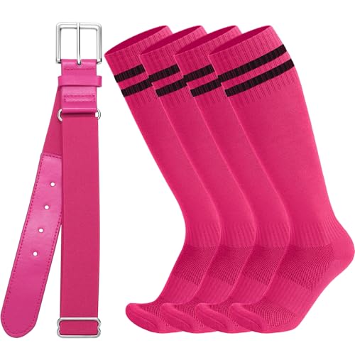 SANSTHS 2 Baseball Socks and 1 Belt Combo for Boys Girls, Breathable Softball Socks and Elastic Belt for Youth Adult