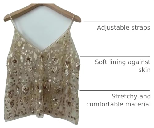 Sexy Sparkle Sequin Rhinestone Crop Cami Top Sleeveless Pearl Embellished Glitter Camisole Backless V Neck Going Out Tank Top Apricot by NUFIWI - Used condition - US$20.36