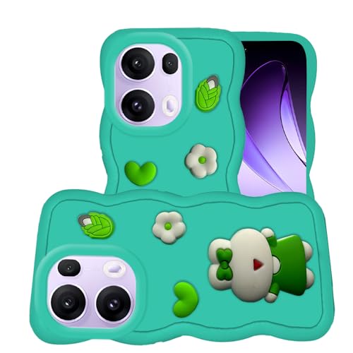 Image of AESTMO Back Case Cover for Oppo Reno13 5G | 3D Cute Fun Cartoon Characters | Anti Slip Grip Cute Wave Curly Frame Shape | Full Body Protection Back Cover for Oppo Reno13 5G (Mint Green)