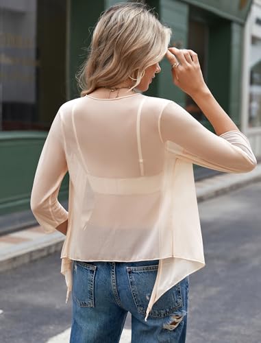 Avidlove Shrugs for Women Tie Front 3/4 Sleeve Cropped Sheer Mesh Bolero Cardigan Lightweight Casual Shawl Top3