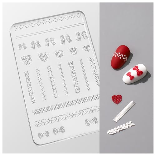 3D Silicone Nail Art Mold Knit Sweater Pattern Relief Stamping Template Winter Cozy DIY Manicure