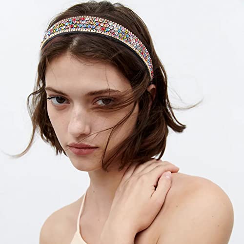 Yission 2 Pcs Rhinestone Headbands For Women, Glitter Crystal Headband Fashion Jeweled Headbands For Girls, Gorgeous Hair Accessories For Women Silver Rainbow Color #TOP1