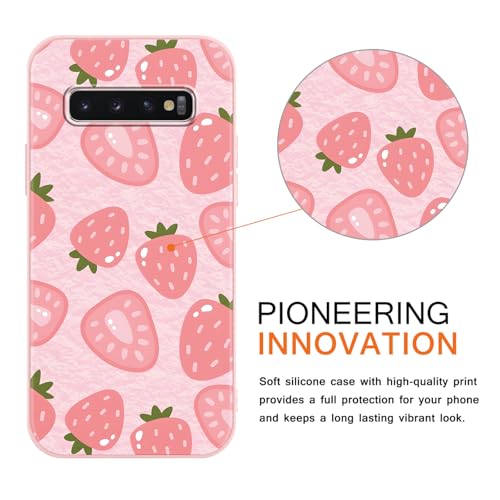 Phoona Strawberries Pattern Phone Case for Samsung Galaxy S10 Plus 6,4", Cute Aesthetic Print Design Funda with TPU Silicone Shockproof Protection Soft Phone Cover for Girls Women
