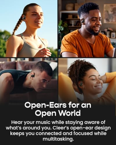 Image of Cleer ARC 5 Open Ear Earbuds with Hooks, Dolby & THX Spatial Audio, 60H Playtime, Fast Charging, Waterproof, Earbuds Wireless Bluetooth, Running Headphones, Water-resistant Open Ear Headphones - Black