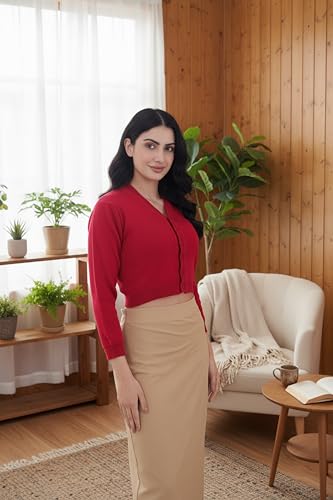 Image of Women Winter Wear V-Neck Full Sleeves Regular Fit Woollen Blouse