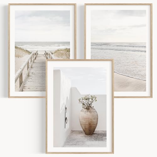 OHBIMBA® Set De 3 Laminas Decorativas Pared Cuadros Decoracion Salon Modernos - Posters Para Pared Cuadros Decorativos Decoracion Pared - Lienzos Decorativos Tamaño 30 X 40 cm - Colección Playa