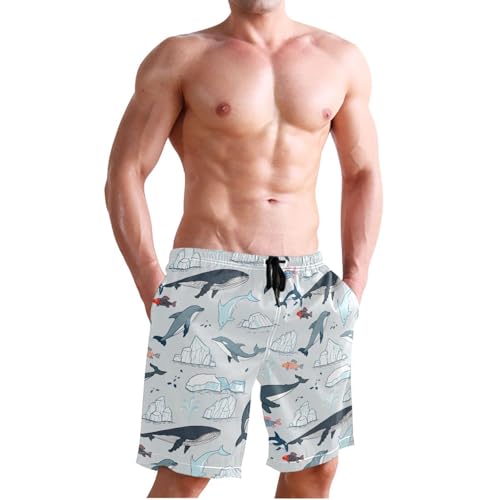 Quick Dry Whales Men's Swimming Shorts Swim Trunks with Mesh Lining Beach Wear - S3