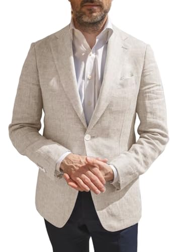 Men's Linen Casual Sports Blazers Double Button Lightweight Business Solid Color Simple Sports Jacket4