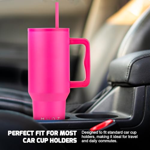 Image of MYOZ 1200ML Stainless Steel Insulated Tumbler Water Mug with Lid, 2 Straws Hot & Cold Iced Coffee Cup, Double Wall Leak-Proof Cupholder for Gym, Travelling Spill-Proof Bottle (Fuchsia Pink)