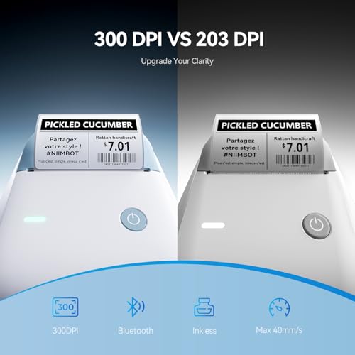 Image of NIIMBOT B1 Pro Label Maker, 300DPI HD Label Printer, Ideal for Photos,Stores,Notes,Study Graphics, Small Business, Built-in a Roll of Label(2 x 1.2 inches-White), Light Blue