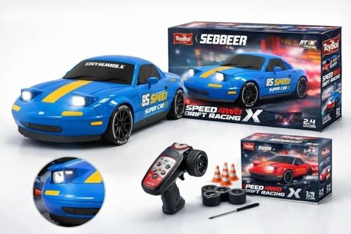 Image of ROYAL CELLAR RC Drift Car 1:24 Scale 4WD | 20KM /H High-Speed Remote Control Car with LED Lights | 2.4GHz Rechargeable Drift Racing Car with Extra Tires & Cones | Birthday Gift Boys & Girls (Red /Green)