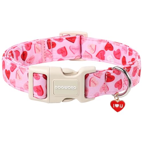 DOGWONG Valentinstag Hundehalsband, Rosa Herz-Hundehalsband aus Weichem Stoff...