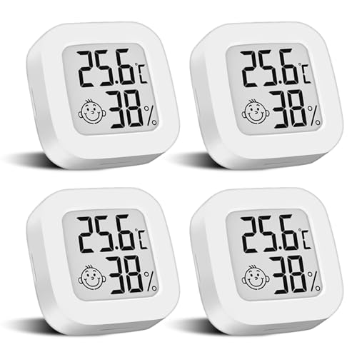 4 Stück Mini Digital Thermometer Mit Schalter, LCD Hygrometer Temperatur Innen Kabelloses, Luftfeuchtigkeit Meter Hochgenauer Temperatursensor...