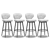 Set di 4 moderni sgabelli da bar girevoli in velluto, altezza 65 cm, sedie con schienale basso, con base in metallo nero, per cucina, isola e bancone, colore: bianco