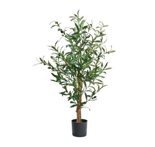 MB Muebles Bonitos, Olivo Artificial con Tronco Natural y Maceta Negra, Planta Decorativa Realista para Interior, Hojas de PE con Olivas, Altura 100 cm, Decoración Hogar y Oficina