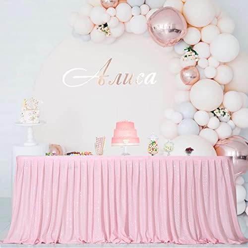 Eternal Beauty Sequin Table Skirt Rectangle Round Table Cover for Party Wedding Baby Shower DecorationAmber GoldL 6(ft) * H 30in