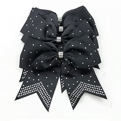 Hipcheer 12Pcs 8" Rhinestones Large Cheer Hair Bows For Girls, Hand-Made Grosgrain Ribbon Hair Accessories For Teen Girls Softball Cheerleader Sport (Black) #TOP2