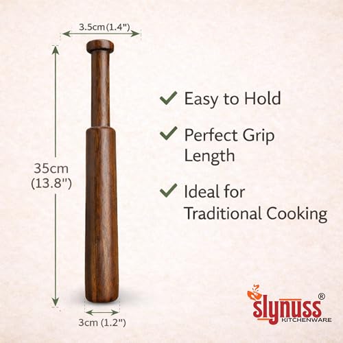 Image of Slynuss | Ragi Mudde Maker, Ragi Mudde Stick, Ragi Mudde Wooden Stick, Mudde Kolu, Ragi Ball Maker, Sangati | Original Sheesham Wood, No Harmful Polish | Naturally Non-Stick, (35 CM X 3 CM)