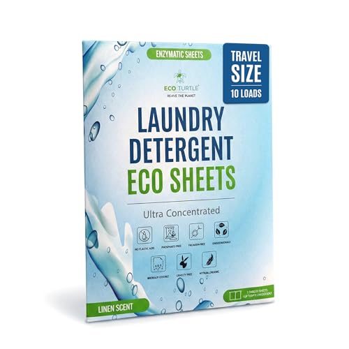 Eco-Friendly Travel Size Laundry Detergent Sheets - 10 Loads Ultra Concentrated Stain-Fighting Enzymes & Plant Powered Compact Washer Sheets Pocket Friendly Hot/Cold Cycles Tough on Stains & Odor