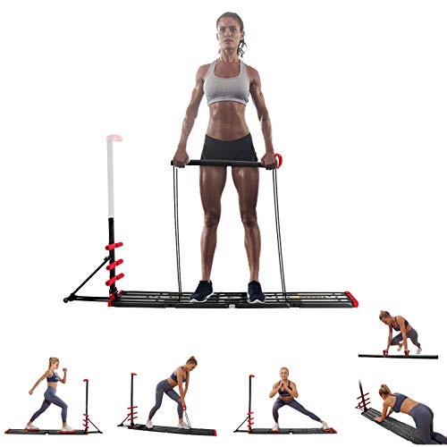 AVAH Portable Home Gym,Foldable Multi-Fit Bench Total Body Training Home Gym with Resistance Bands Bar and Push up Handles Muscle Build Exercise Equipment for Men/Women