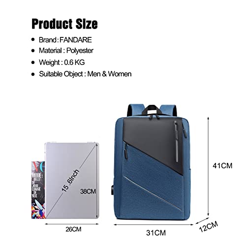 FANDARE Slim Laptop Backpack Travel Business Rucksack with USB Charging Port Multi-Color Splicing College School Bag fits 15.6 Inch Laptop for Women Men Student Hiking Bookbag Casual Daypack Blue - Image 3