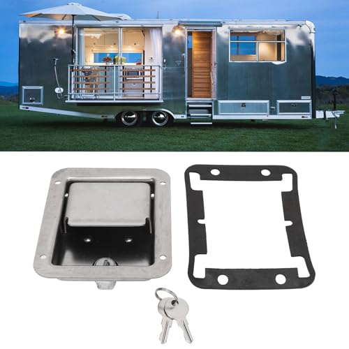 Image of Stainless Steel Toolbox Lock, Polished RV Handle Stainless Steel Tool Box Paddle Lock with 2 Keys Replacement for RV Trailer Truck Mobile Machinery Shop
