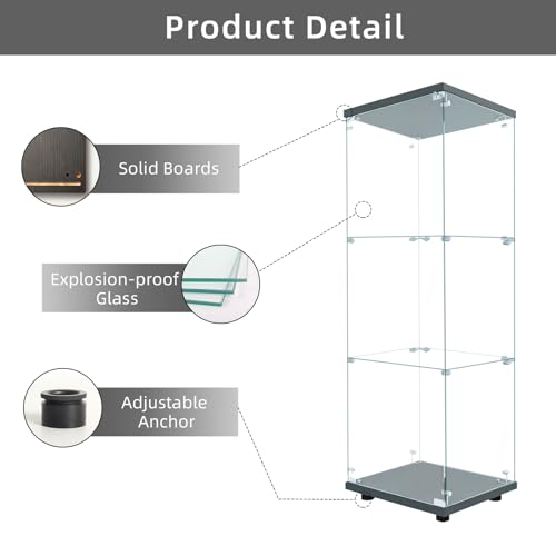 Image of LFT HUIMEI2Y 3-Tier Glass Display Cabinet with Lock, Display Case Black