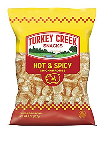 Turkey Creek - America’s Best Fried Pork Skins, Offers A 12-Bag Straight Pack Of Its Hot Pork Rinds. These Pork Skin Chips(Chicharrones) Are Packed With Hot 12 - 2.0 Oz Bags. #TOP1