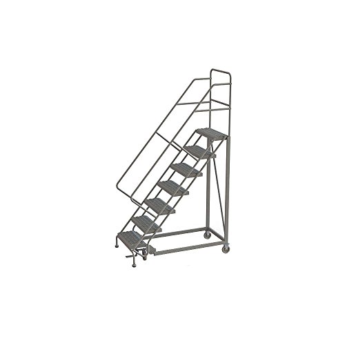 Image of Tri-Arc KDEC107166 7-Step Forward Descent Safety Angle Steel Rolling Industrial and Warehouse Ladder with Perforated Tread, 16 inch Wide Steps